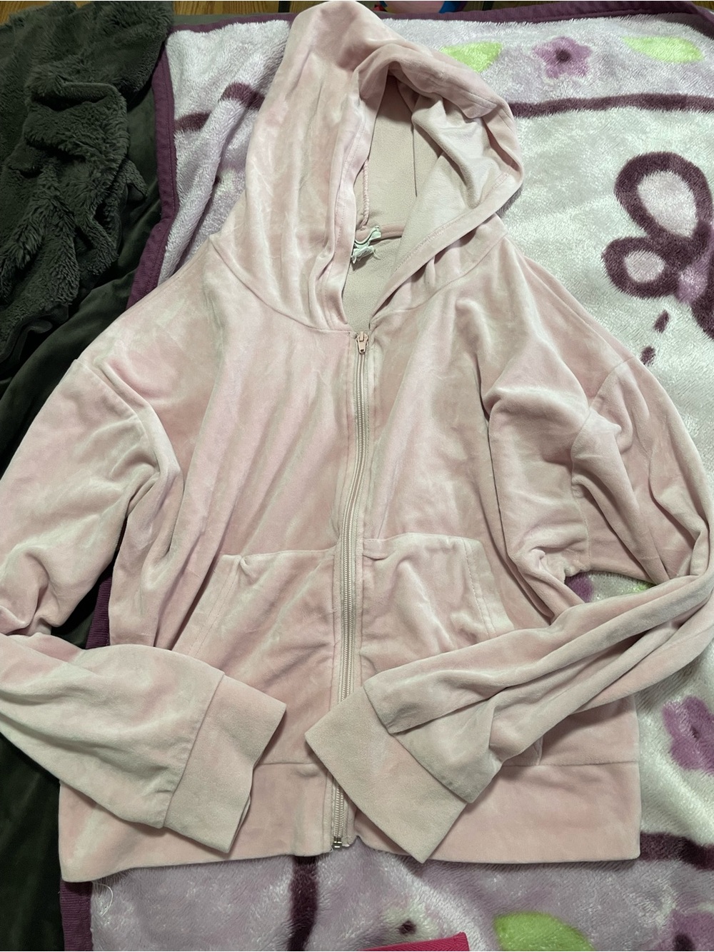 Women’s Plush Zip-Up Hoodie Jacket - Light Pink